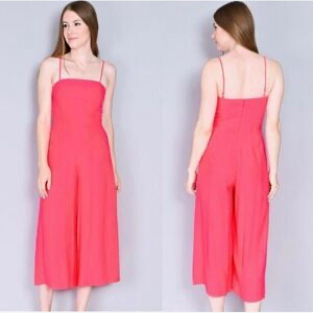 AMANDA UPRICHARD Jumpsuit S Izzy Spaghetti-Strap Wide-Leg Cropped 100% SILK Pink